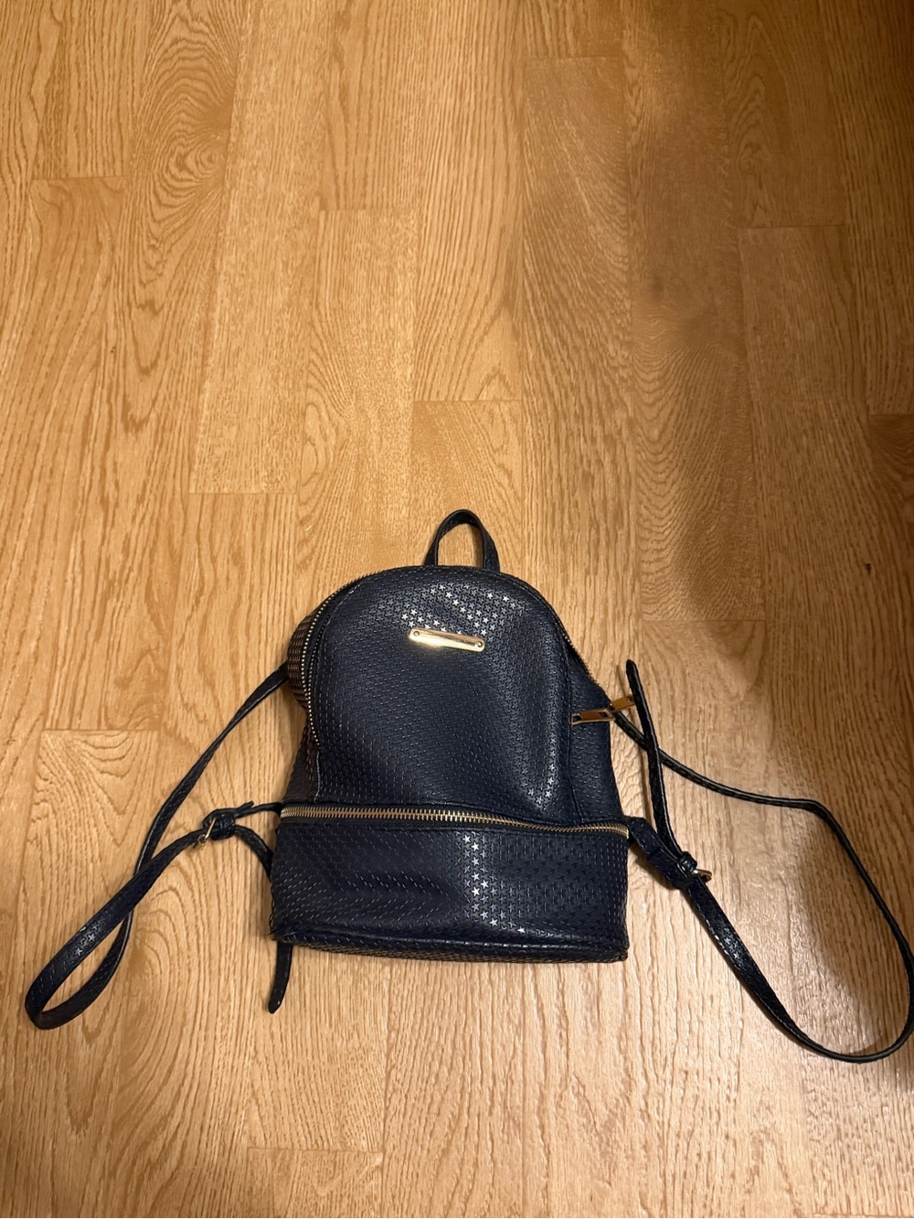 Women's Navy Mini Backpack with Gold Hardware
